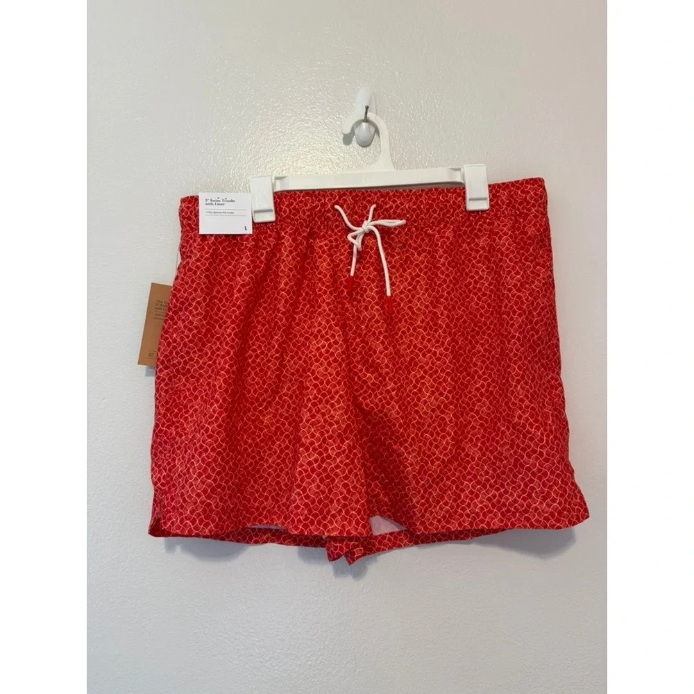 Goodfellow & Co Mens Red Mosaic 5 Inch Swim Trunks Mesh Liner Large NEW